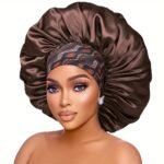 1Pc Extra Large Satin Bonnets For Sleeping, Hair Bonnets For Women Braids Curly Straight Hair, Hair Cap With Floral Pattern Wide Elastic Band - Image 3