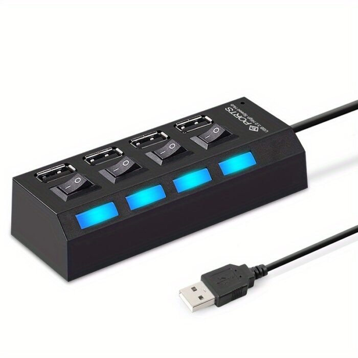 Whxmsh High-Speed Usb 2.0 Hub - Expand Your Device'S Connectivity With 4/7 Ports, Led Indicator Switches, Compact & Lightweight Design For Pc & Laptop - Black - Image 7