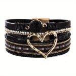 Bohemian Multi-Layer Leather Bracelet Hand-Woven Bracelet Golden Big Heart Ladies Fashion Bracelet - Image 5