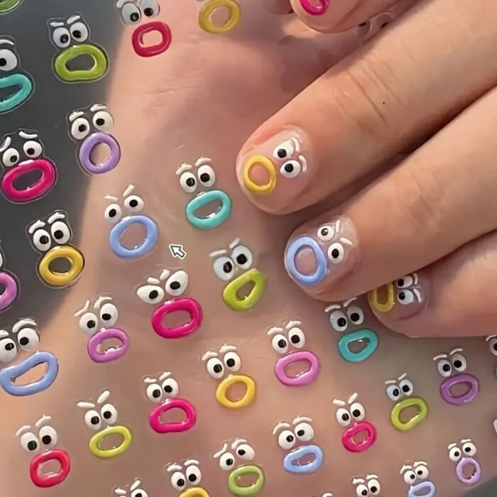 1Pc Funny Expression Design Nail Art Sticker, Self Adhesive Gel Nail Sticker For Nail Decoration, Nail Art Supplies - Image 1