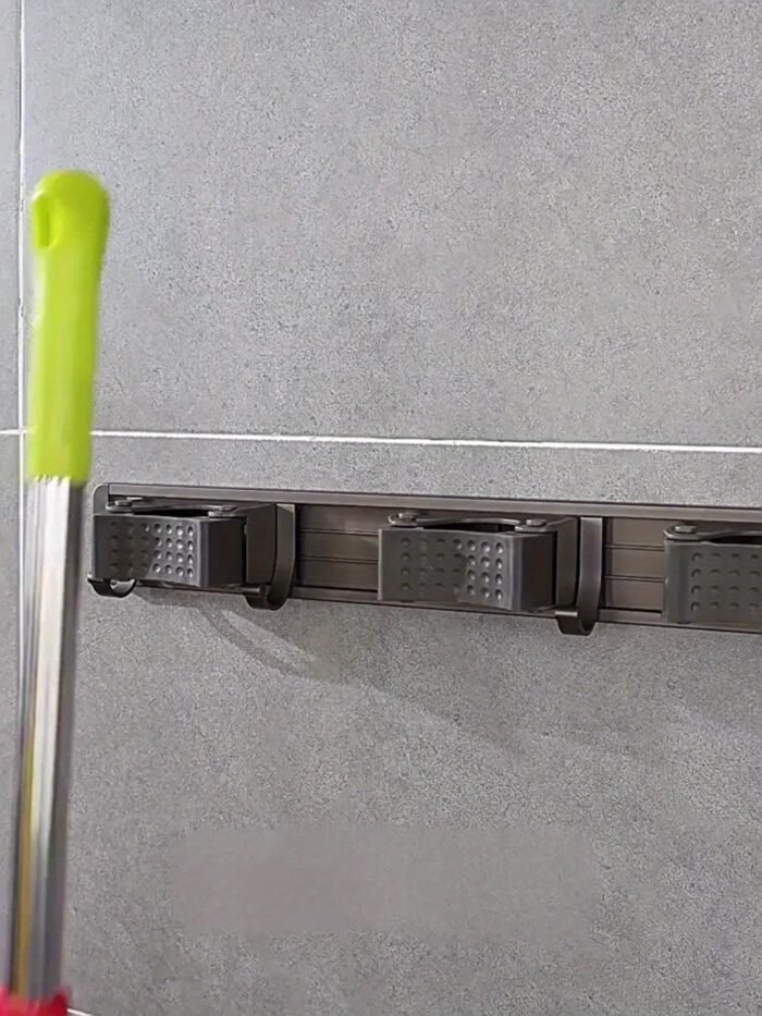 1Pc Bathroom Storage Rack Metal Mop & Broom Holder With Adjustable Hooks, Wall-Mounted Storage Organizer For Home, Kitchen, Garden, Laundry, Garage - Lacquered Finish, Space-Saving Shelf For Mops, Brooms, Tools, Shelves - Image 19