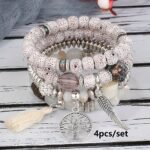 4Pcs Bohemian Tree Of Life & Feather Wing Pendant Bracelets - Handmade Acrylic Couples' Bangle With Tassels, Boho Style Jewelry For Men & Women, Romantic Gift Idea, Bohemian Jewelry, Handcrafted Bracelets - Image 7