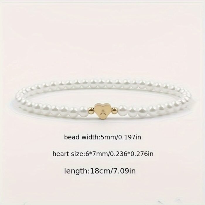A-Z Heart Initial Bracelet For Women - 14K Golden Plated Stainless Steel With Imitation Imitation Pearl, Elegant Everyday Jewelry Gift For Valentine?S Day, Anniversary, Birthday - Image 6