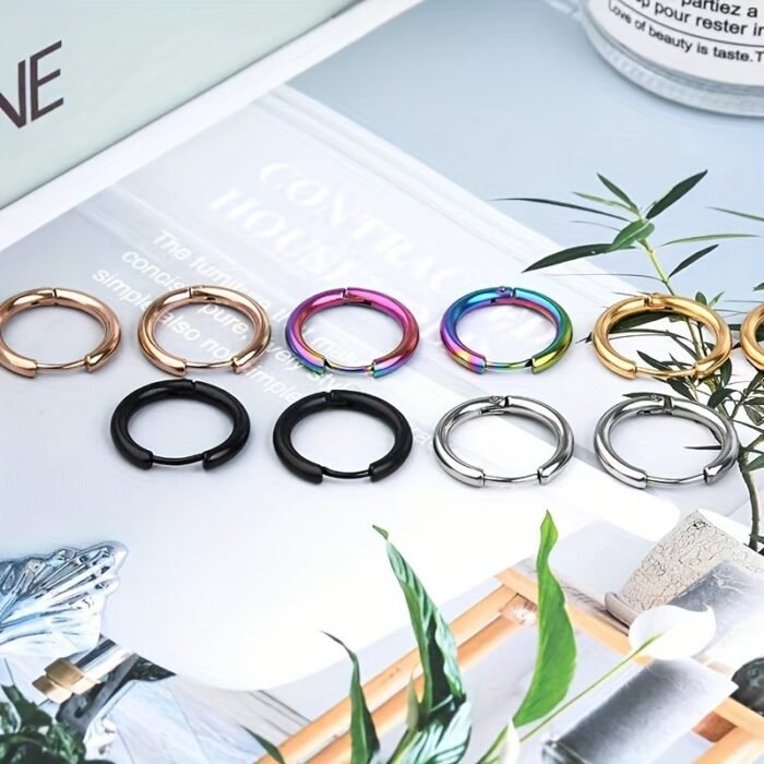 Tiny Glossy Hoop Earrings Stainless Steel Jewelry Simple Leisure Style For Women Daily Casual - Image 1