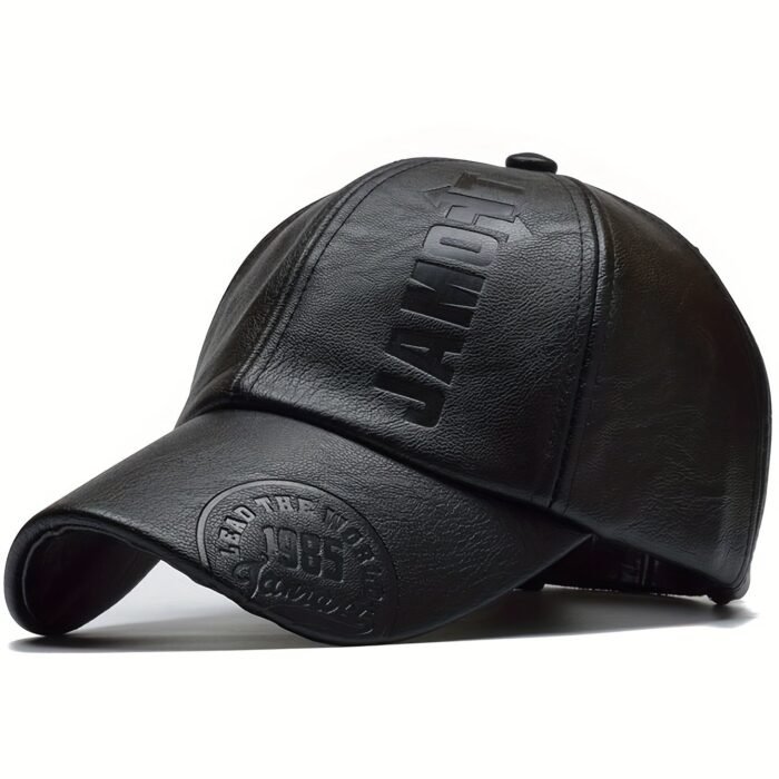 1Pc Men'S British Pu Leather Baseball Cap Adjustable Breathable Casual Hat Spring/Summer/Autumn/Winter Hat Christmas Gift - Image 1