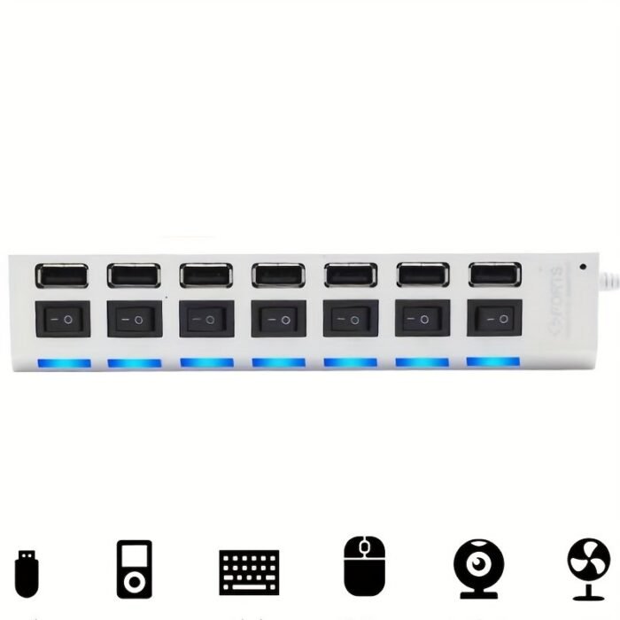 High Speed 7 Ports/ 4 Ports Led Usb 2.0 Adapter Hub Multi-Port Socket Powered On/Off Switch Charger Splitter For Pc Laptop Computer U Disk Phone Tablet - Image 6
