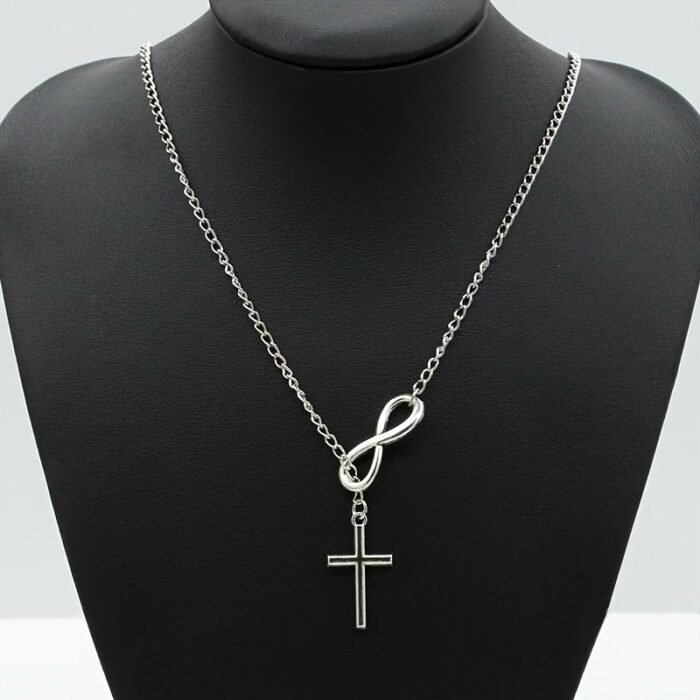 Simple Style Ladies Necklace 2024 Fashion New Lucky Number 8 Word Cross Pendant Necklace Street Shooting Popular Jewelry Party Gift - Image 2