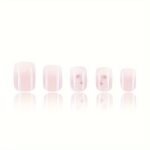 24Pcs Glossy Short Square Fake Nails, White Pinkish Gradient Press On Nails With Flower Design, Sweet Cool Full Cover False Nails For Women Girls - Image 6