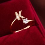 Fashionable 26 English Letters Four-Prong Synthetic Synthetic Zirconia Open Adjustment Ring - Image 12