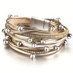 1Pc Multi-Layered Faux Leather Bracelet - Black Layered Chain Design With Rhinestones Accents, Double Wrap Long Bracelet For Women & Men, Everyday & Party Jewelry Gift For Anniversary, Birthday, Valentine'S - Unisex Cuff For Couples, Couple Bracelets, Versatile Fashion Accessory, Bohemian Style, Metallic Accents, Anniversary Present, Durable Accessory, Trendy Accessory - Image 10