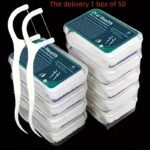 1Box(50Pcs) Ultra-Fine Disposable Dental Floss Sticks - Smooth & Thin Toothpick Line For Oral Care, Portable Family Packaging, Green & White Design, Portable Oral Care | Individual Wrap Floss | Highquality Floss, Flossers For Teeth