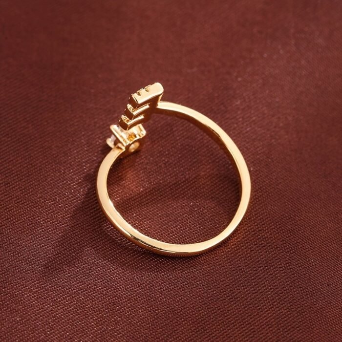 Fashionable 26 English Letters Four-Prong Synthetic Synthetic Zirconia Open Adjustment Ring - Image 18