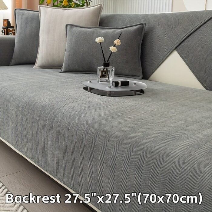 1Pc Chenille Ribbed Sofa Cover - Pet-Friendly Non-Slip Couch Protector For 3/2/4-Seater & Sectional Sofas, Machine Washable Soft Stretch Fabric, Contemporary Home Decor For Living Room, Bedroom, Office, Jacquard Texture | Easycare Material, Couch Covers For Sofa - Image 36