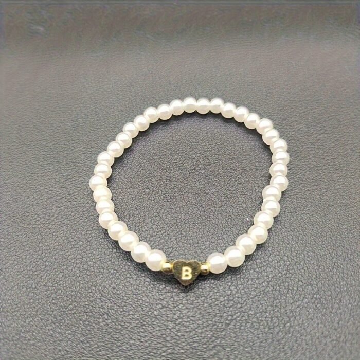 A-Z Heart Initial Bracelet For Women - 14K Golden Plated Stainless Steel With Imitation Imitation Pearl, Elegant Everyday Jewelry Gift For Valentine?S Day, Anniversary, Birthday - Image 5
