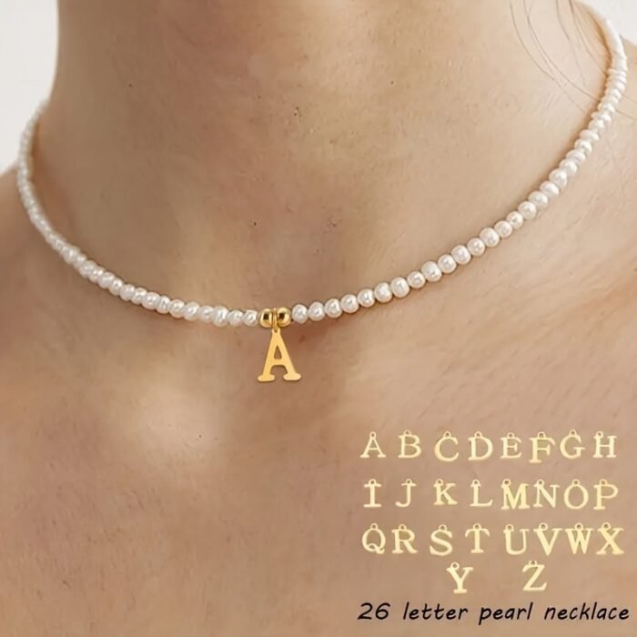 Hot Selling Fashion Beaded 26 Letter Necklace Alloy Electroplated 18K Gold Plated Women'S Clavicle Chain Necklace - Image 2