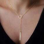 Ethnic & Minimalist Women'S Necklace - Golden-Tone Alloy Circle & Rectangular Bar Pendant, Delicate Chain For Casual Attire, Holiday Gift, Versatile Year-Round Jewelry, Festive Accessory, Contemporary Ethnic Neckwear, Twisted Pendant Design, Casual Wear, Synthetic Stone, Statement Piece, Jewelry Lovers