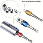 3Pcs Impact Socket Adapter Set With Color Coding - 1/4", 3/8", 1/2" Hex Shank, Cordless Power Drill Compatible, Durable Alloy Construction, Square Power Drill, Extension Set - Image 5