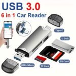 A Versatile 6-In-1 Usb 3.0 High-Speed Card Reader With A 5Gbps Transfer Rate, Usb Aluminum Goldentype-C Interface, Plug And Play Without The Need For Drivers, Suitable For Reading Sd Cards, Tf Cards, And Usb Flash Drives On Smartphones And Computers.