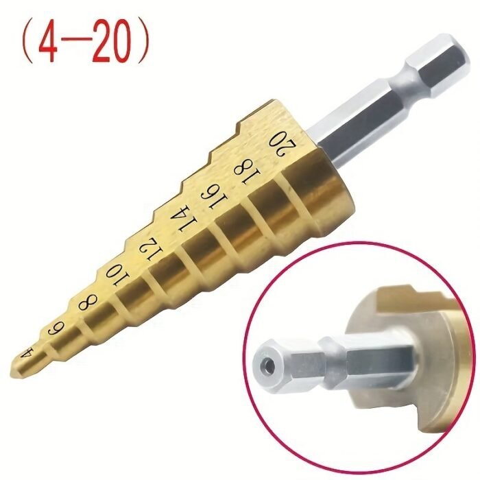 1Pc Newshark 4-12/20/32Mm Hss Titanium Coated Step Drill Bit - Hex Shank, Golden Metal Construction, Anti-Rust Coating For Wood & Metal Drilling, Precision Hole Cutting Tool For Diy & Professional Use, Professional Drilling | Antirust Tool | Highspeed Steel - Image 8
