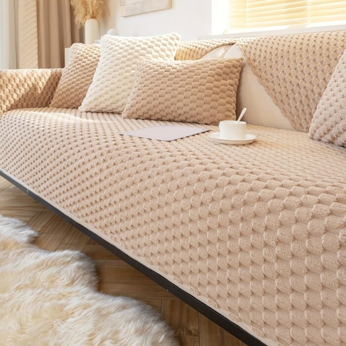 1Pc Honeycomb Velvet Sofa Cover, Pet'S Favorite, Dog Friendly, Couch Cover, Thick Plush Furniture Protector, Fuzzy Non Slip Sofa Slipcover, For Bedroom Office Living Room Home Decor - Image 12