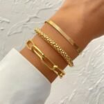 Trendy European And American Accessories: Hot-Selling Multi-Layer Snake Bone Chain Bracelet Set, Creative Vintage 3-Piece Golden Chain Bracelet For Women. - Image 2