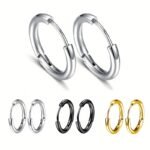 European And American Hot Selling Titanium Stainless Steel Hoop Earrings, Fashionable Unisex Simple Studs, Trendy Ear Cuffs Directly From The Factory 8Mm/10Mm/12Mm/14Mm/16Mm