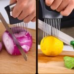 Ji-Roc Manual Stainless Steel Onion & Fruit Slicer With Safety Lock - Ergonomic Handheld Kitchen Tool For Precise Slicing, No Electricity Needed, Durable Rectangular Blade For Vegetables & Citrus Fruits, Vegetable Slicer - Image 2
