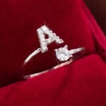 Fashionable 26 English Letters Four-Prong Synthetic Synthetic Zirconia Open Adjustment Ring - Image 14