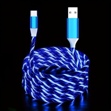 1Pc Usb Type C Cable Led Glowing Charging Cable 100.0Cm/200.0Cm For Samsung/Xiaomi/Vivo/Oppo/Redmi And More Usb C Smartphones Charger Cable