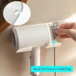 1Pc Hair Dryer Holder With Plug Hook, Wall Mounted Punch Free Bathroom Shortage Rack, Styling Tool Organizer For Easy Access And Convenience - Image 2