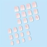 24Pcs Glossy Short Square Fake Nails, White Pinkish Gradient Press On Nails With Flower Design, Sweet Cool Full Cover False Nails For Women Girls - Image 3