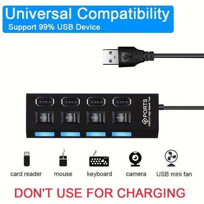 Whxmsh High-Speed Usb 2.0 Hub - Expand Your Device'S Connectivity With 4/7 Ports, Led Indicator Switches, Compact & Lightweight Design For Pc & Laptop - Black - Image 6