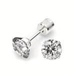 A Pair Of 4Mm White Synthetic Zirconia Earrings With Embossed Floral Pattern And Water Drill Stud Earplugs, With Outer Tooth Screw Design. Popular Earrings In Europe And America.,Valentine'S Day