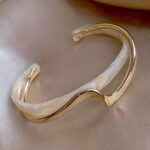 18K Golden Plated Wave Shape Cuff Bangle, Women'S Minimalist Style Jewelry