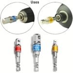 3Pcs Impact Socket Adapter Set With Color Coding - 1/4", 3/8", 1/2" Hex Shank, Cordless Power Drill Compatible, Durable Alloy Construction, Square Power Drill, Extension Set - Image 7