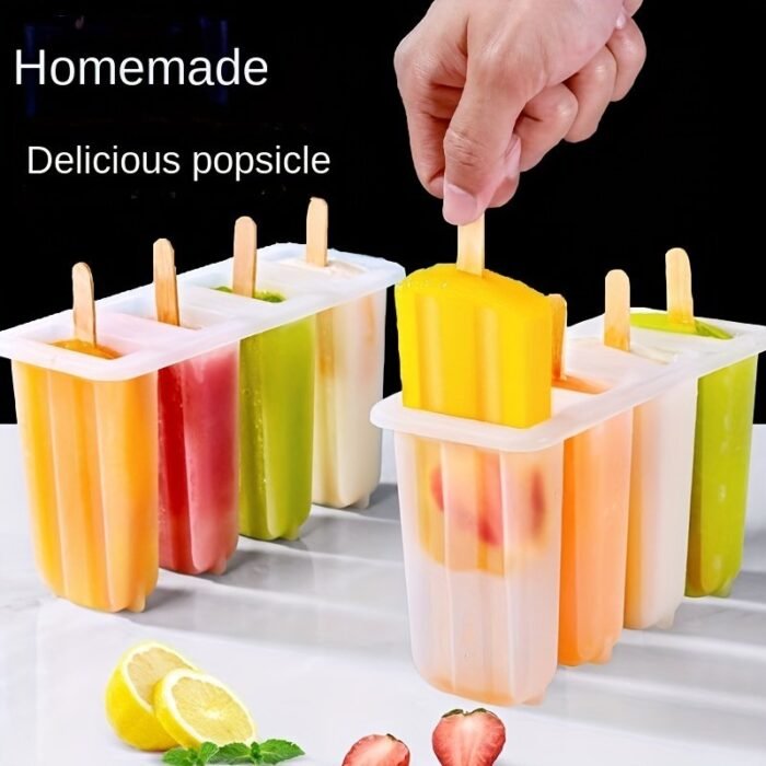 1Pc, Popsicle Mold, 4 Cavity Home Ice Cream Mold Diy Homemade Popsicle Mold Children'S Creative Ice Cream Popsicle Box, Summer Kitchen Gadgets, Kitchen Stuff, Kitchen Accessories, Home Kitchen Items - Image 1