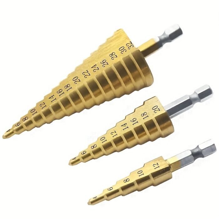 1Pc Newshark 4-12/20/32Mm Hss Titanium Coated Step Drill Bit - Hex Shank, Golden Metal Construction, Anti-Rust Coating For Wood & Metal Drilling, Precision Hole Cutting Tool For Diy & Professional Use, Professional Drilling | Antirust Tool | Highspeed Steel - Image 4