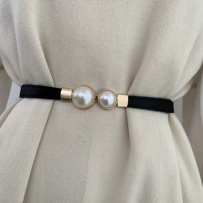 Pearl Elastic Thin Belt Women'S Decoration With Skirt Fashion Simple And Versatile Women'S Buckle Thin Belt - Image 1