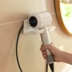 1Pc Hair Dryer Holder With Plug Hook, Wall Mounted Punch Free Bathroom Shortage Rack, Styling Tool Organizer For Easy Access And Convenience - Image 12