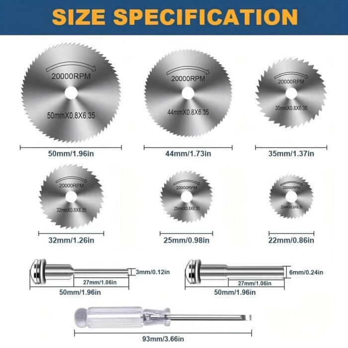 1Set 9Pcs Cutting Wheel Set For Rotary Tool, Saw Blades For Rotary Tool 6Pcs Hss Saw Disc Wheel Cutting Blades With 1Pc 1/8" Round Shank, 1Pc 1/4" Round Shank, One Screwdriver For Wood Plastic Aluminum Cutting - Image 2