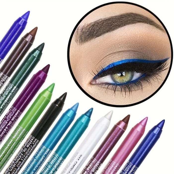 14-Color Colourful Eyeliner Pen, High Pigmented Pearly Glitter Shimmer Metallic Finish, Smokey Punk Gothic Style Eyeliner, Long Lasting Waterproof Eyeliner Stick For Music Festival - Image 1