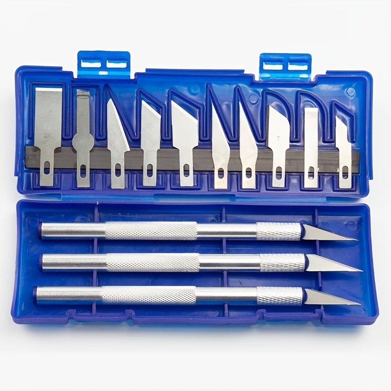 product-Fancyalgo-VirtualModelMatting-4f1096f98f9a4dd4d3ea7dd495a2eed7.jpg 13Pcs Precision Carving Knife Set - Durable Stainless Steel, Non-Retractable Handles - Ideal For Paper Cutting & Model Crafting - Includes Detailed Storage Case - Image 1