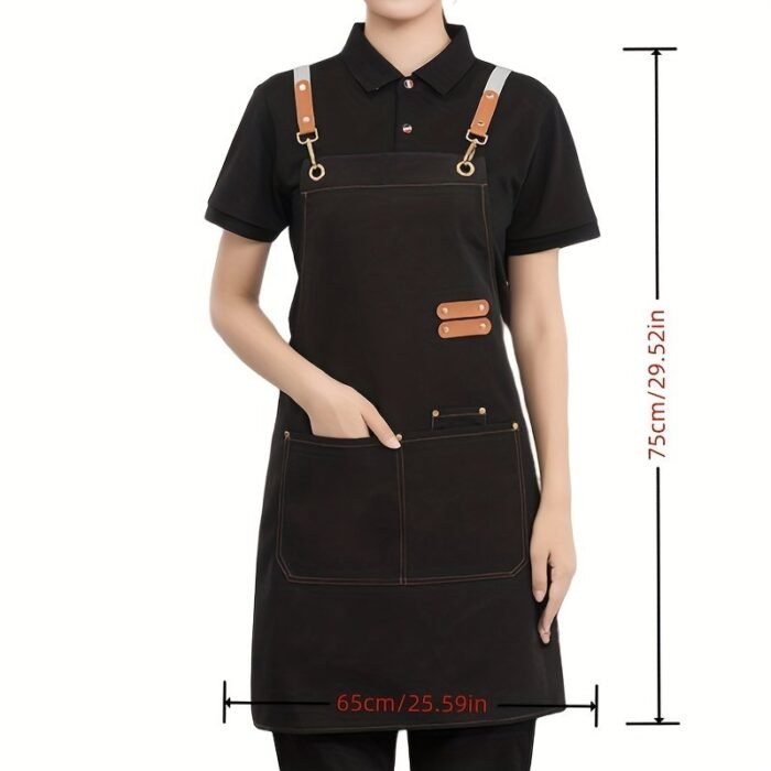 1Pc Canvas Dining Apron With Pockets, Perfect For Coffee Bars, Restaurants, Milk Tea Shop Flower Shop Coffee Baker Waist Overalls For Women - Image 4