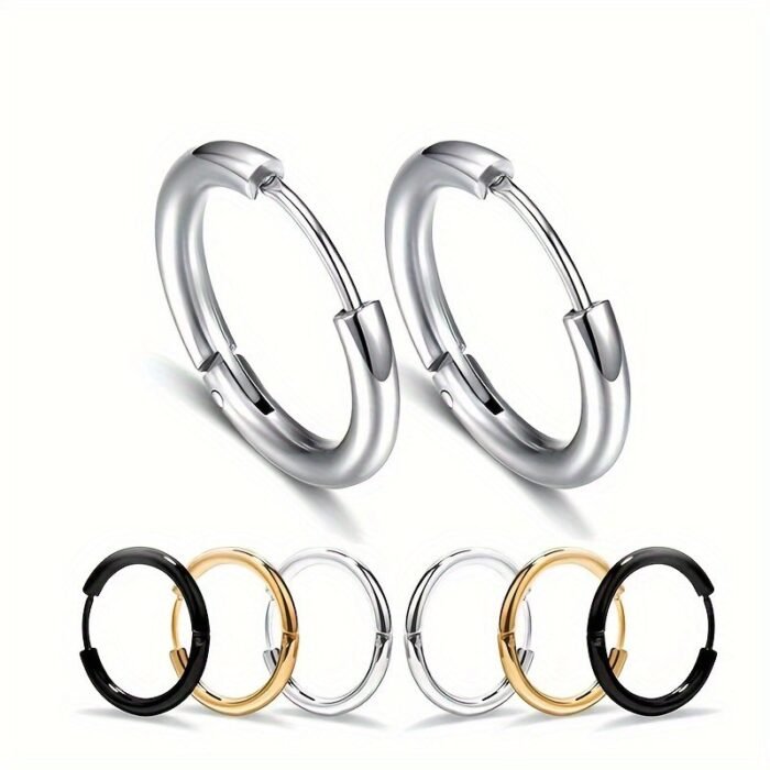 Tiny Glossy Hoop Earrings Stainless Steel Jewelry Simple Leisure Style For Women Daily Casual - Image 2
