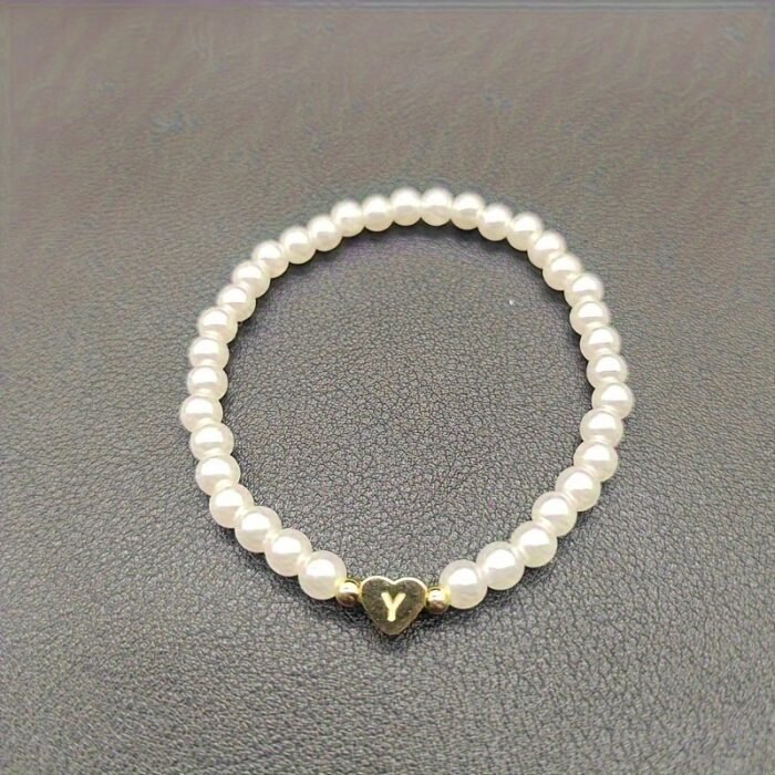 A-Z Heart Initial Bracelet For Women - 14K Golden Plated Stainless Steel With Imitation Imitation Pearl, Elegant Everyday Jewelry Gift For Valentine?S Day, Anniversary, Birthday - Image 34
