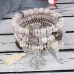 4Pcs Bohemian Tree Of Life & Feather Wing Pendant Bracelets - Handmade Acrylic Couples' Bangle With Tassels, Boho Style Jewelry For Men & Women, Romantic Gift Idea, Bohemian Jewelry, Handcrafted Bracelets - Image 4