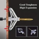 10/25/50Sets Hollow-Wall Anchors Drywall Anchor Kit With Screws, Self-Drilling Hollow Wall Anchor, 50Sets Grey Butterfly Hollow Wall Anchors Expansion Tube Pipe, Self Drilling With Zinc Plated Screws For Gypsum Board Fastener Hanging Items On Drywall