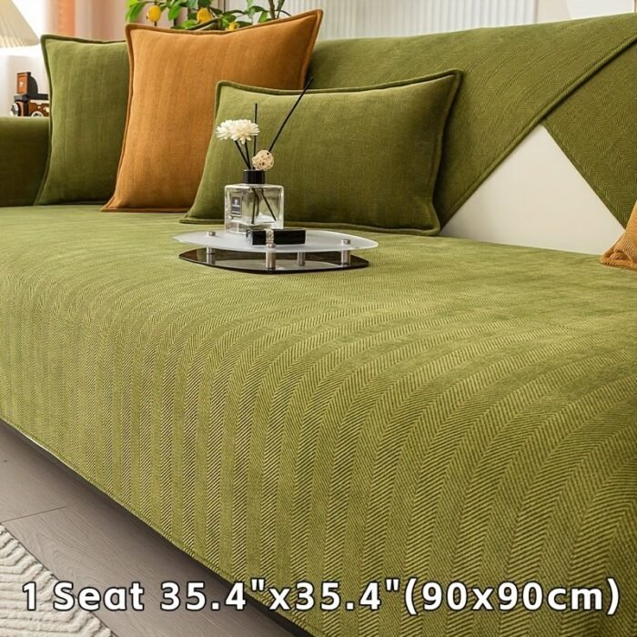 1Pc Chenille Ribbed Sofa Cover - Pet-Friendly Non-Slip Couch Protector For 3/2/4-Seater & Sectional Sofas, Machine Washable Soft Stretch Fabric, Contemporary Home Decor For Living Room, Bedroom, Office, Jacquard Texture | Easycare Material, Couch Covers For Sofa - Image 3
