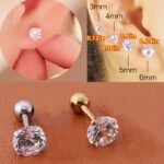 Men'S Stainless Steel Earrings With Korean Crystal Zirconia, Universal 4-Prong Titanium Steel Golden Threaded Ear Bone Studs