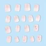 24Pcs Glossy Short Square Fake Nails, White Pinkish Gradient Press On Nails With Flower Design, Sweet Cool Full Cover False Nails For Women Girls - Image 5